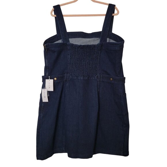 Jessica Simpson Denim Overall Dress 3X Plus Size With Pockets & Smocked Back - Picture 2 of 8